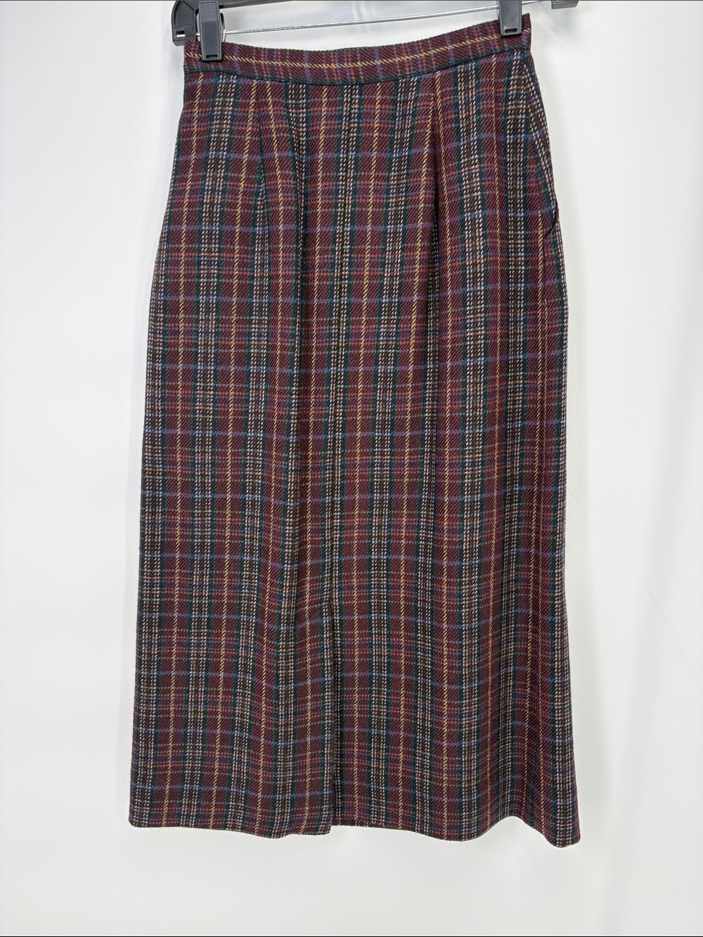 👑 nwt JG HookPlaid wool Midi Skirt in Burgundy Multi - Classic A-Line vintage - Picture 4 of 5